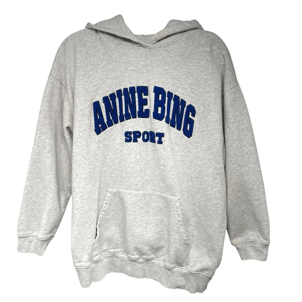 Anine Bing Sport Tyler Hoodie Grey Heather Logo Oversized Sweatshirt Women’s XS - Picture 3 of 13